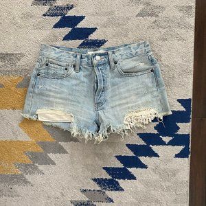 Ripped Jean Shorts with Lace Detail